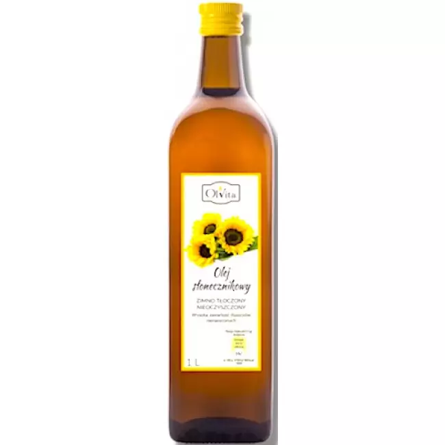 OlVita Olej słonecznikowy 1l tłoczony na zimno nieoczyszczony żródło 1000ml NNKT Omega-6