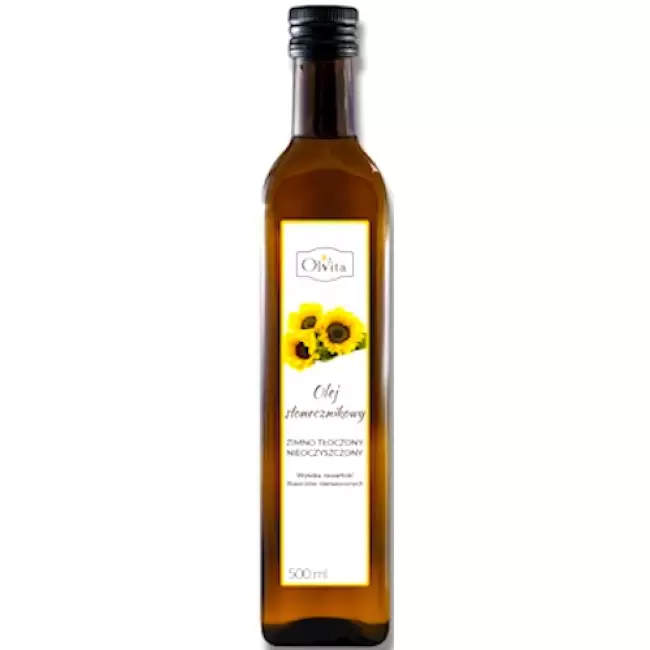OlVita Olej słonecznikowy tłoczony na zimno nieoczyszczony 500ml NNKT Omega-6