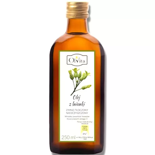 OlVita Olej z lnianki rydzowy tłoczony na zimno nieoczyszczony 250ml Omega-3