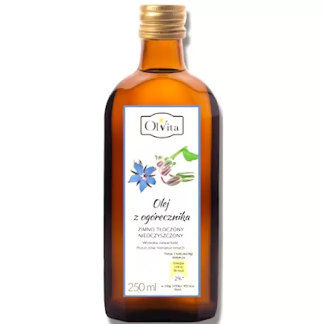 OlVita Olej z nasion ogórecznika tłoczony na zimno nieoczyszczony 250ml NNKT KRÓTKA DATA