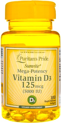 Puritan\'s Pride Mocna Witamina D3 5000IU 100kaps - suplement diety USA Odporność