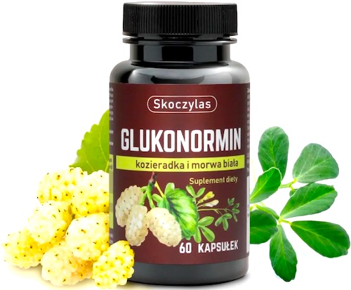 Skoczylas Glukonormin kozieradka i morwa biała 60kaps vege - suplement diety Cholesterol Cukier