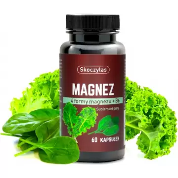 Skoczylas Magnez 4 formy Witamina B6 60kaps vege - suplement diety Szpinak, Jarmuż
