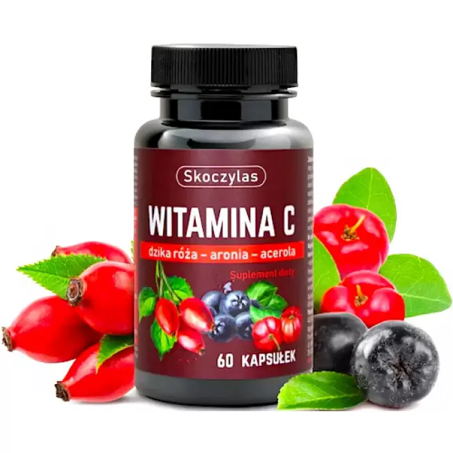 Skoczylas Witamina C TRIO 60kaps vege - suplement diety Dzika róża Acerola Aronia