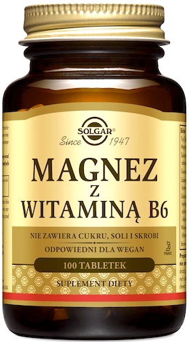 SOLGAR Magnez z witaminą B6 100kaps vege - suplement diety Skurcze, Mięśnie, Kości