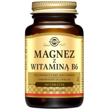 SOLGAR Magnez z witaminą B6 100kaps vege - suplement diety Skurcze, Mięśnie, Kości