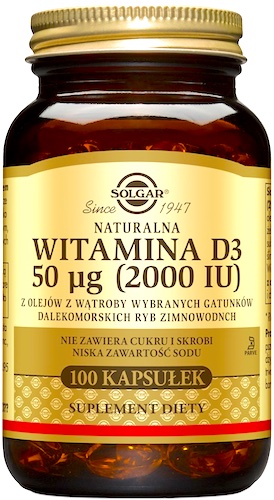 SOLGAR Witamina D3 2000IU (50mcg) 100kaps - suplement diety Kości, Zęby, Odporność