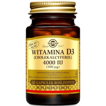 SOLGAR Witamina D3 4000IU (100mcg) 60kaps vege - suplement diety Kości, Zęby, Odporność