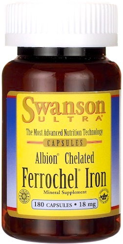 Swanson Albion Chelat Żelaza Ferrochel Iron 18mg 180kaps - suplement diety