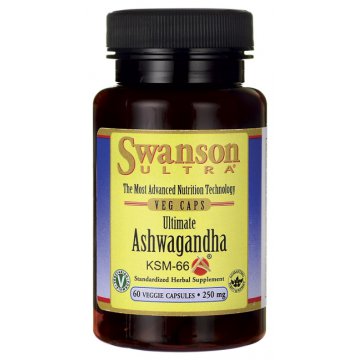 Swanson Ashwagandha KSM-66 250mg 60kaps vege (żeń-szeń indyjski) - suplement diety Stres