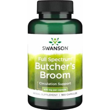 Swanson Butcher's Broom 470mg 100kaps Ruszczyk Kolczasty - suplement diety Żylaki Hemoroidy