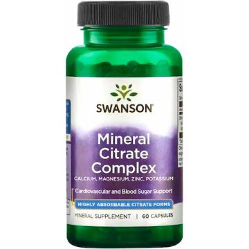 Swanson Multi Mineral Citrate Complex 60kaps - suplement diety Cytryniany Kompleks Wapń Magnez Potas Cynk Serce
