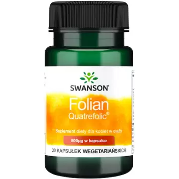 Swanson Folian Quatrefolic Folate 800mcg 30kaps vege - suplement diety Kwas Foliowy dla kobiet w ciąży