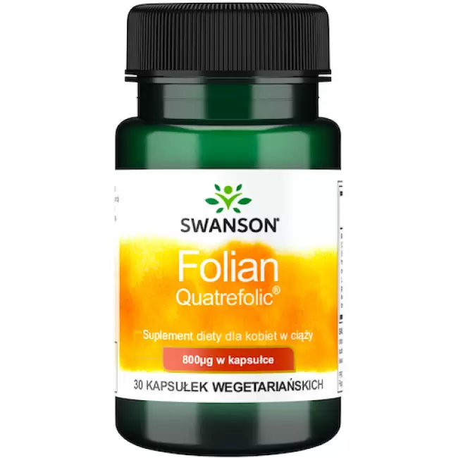 Swanson Folian Quatrefolic Folate 800mcg 30kaps vege - suplement diety Kwas Foliowy dla kobiet w ciąży