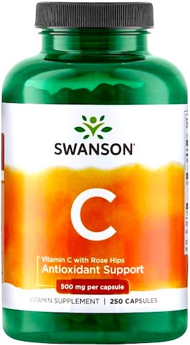 Swanson Witamina C z dziką różą 500mg 250kaps (kwas l-askorbinowy) - suplement diety