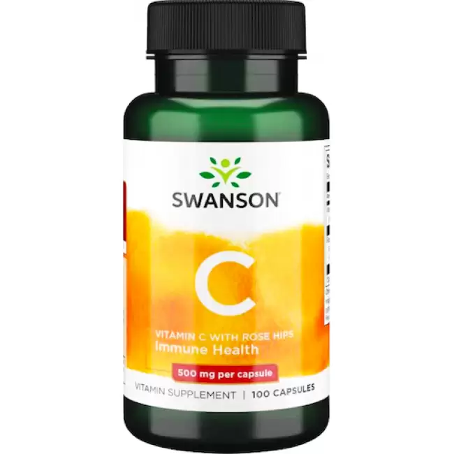 Swanson Witamina C z dziką różą 500mg 100kaps (kwas askorbinowy) - suplement diety