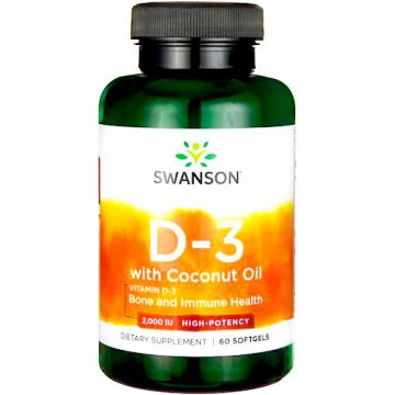 Swanson Witamina D-3 2000IU z olejem z kokosa 60kaps D3 - suplement diety