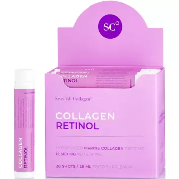 Swedish Nutra Kolagen Rybi 12.500mg + Retinol shot 20x25ml Jędrna Gładka Skóra Anti-Aging Włosy Paznokcie