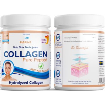 Swedish Nutra Super Kolagen Rybi w proszku 10.000mg typu I i III 300g hydrolizowany - suplement diety czysty