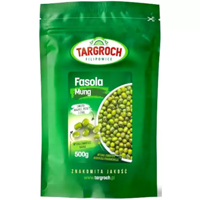 Targroch Fasola Mung 500g Białko Błonnik Magnez Potas Cynk Kiełki Błonnik