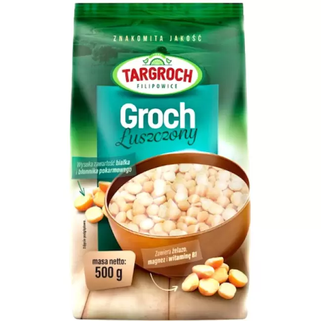 Targroch Groch łuszczony 500g Naturalny Łuskany Białko Błonnik Żelazo Magnez B1 Grochówka