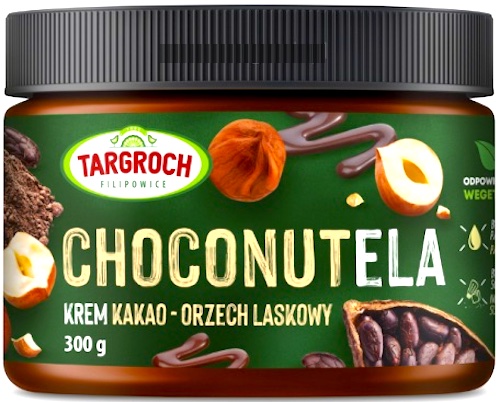 Targroch Krem Choconutela z orzechów laskowych i kakao crunchy 300g vege bez dodatku cukru Naturalny