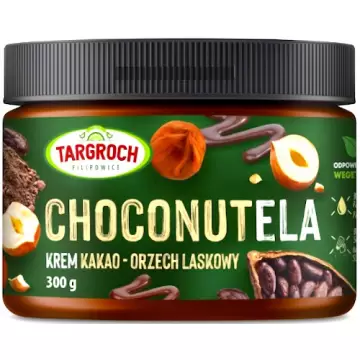 Targroch Krem Choconutela z orzechów laskowych i kakao crunchy 300g vege bez dodatku cukru Naturalny