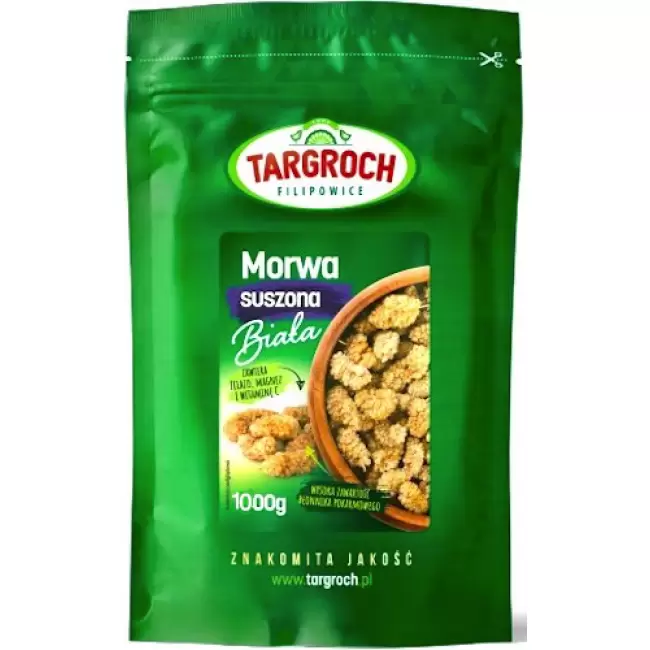 Targroch Morwa biała suszona bez pestek 1000g Błonnik Żelazo Magnez Witamina C