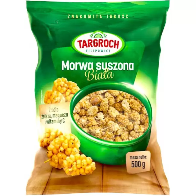 Targroch Morwa biała suszona bez pestek 500g Błonnik Żelazo Magnez Witamina C