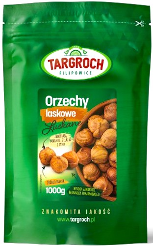 Targroch Orzechy laskowe łuszczone 1000g (1kg) Białko Błonnik Magnez Żelazo Cynk