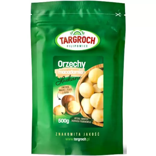 Targroch Orzechy Macadamia Łuskane 500g Błonnik, Magnez, Żelazo, Fosfor