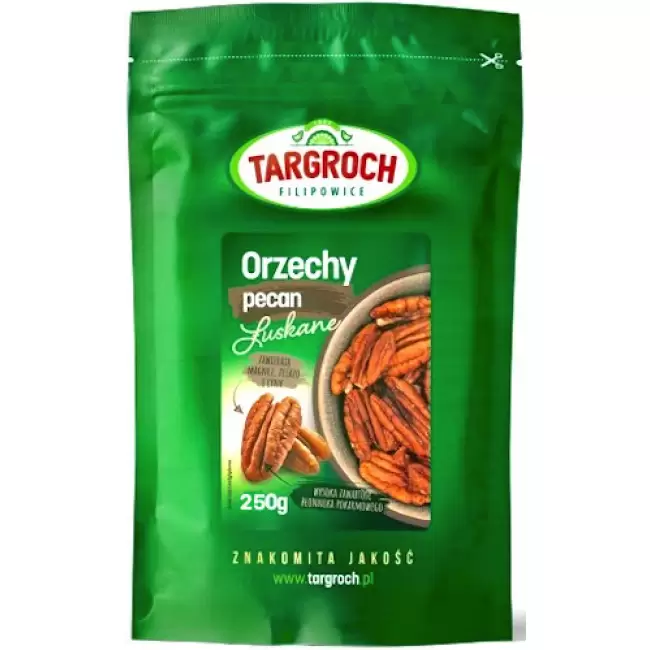 Targroch Orzechy Pecan łuskane 250g Pekan: Błonnik, Magnez, Żelazo, Cynk