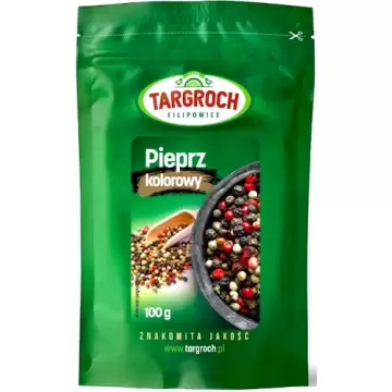 Targroch Pieprz Kolorowy Ziarnisty (Czarny, Czerwony, Zielony, Biały) 100g Piperyna Ziarno