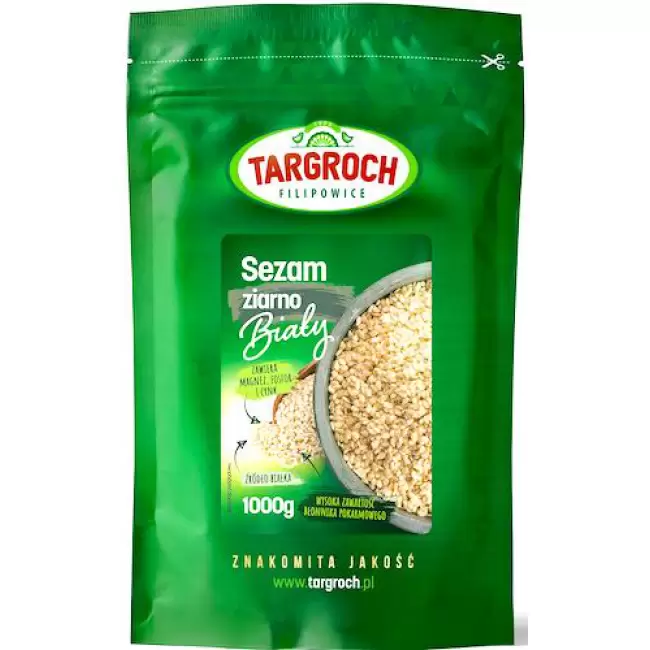 Targroch Sezam Biały 1kg Ziarno Łuskany 1000g Błonnik Białko Fosfor Magnez Cynk do Tahini