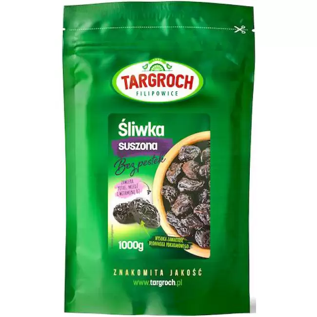 Targroch Śliwki suszone bez pestek 1000g bezsiarkowe 1kg Błonnik Potas Miedź B2