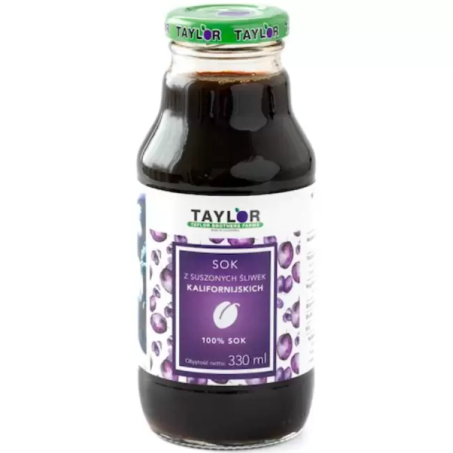 Targroch Sok z Suszonych Śliwek Kalifornijskich Taylor 100% 330ml USA Śliwka na zaparcia jelita bez konserwantów