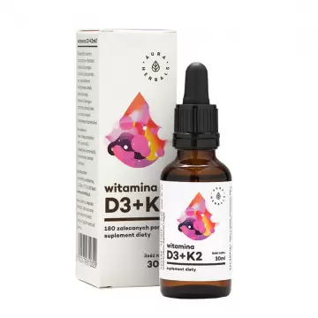 Aura Herbals Witamina D3 4000IU K2 mk7 Forte 30ml krople - suplement diety D-3 K-2 Odporność Kości Zęby Stawy