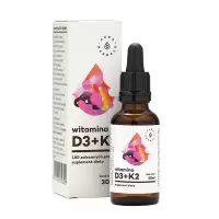 Aura Herbals Witamina D3 4000IU K2 mk7 Forte 30ml krople - suplement diety D-3 K-2 Odporność Kości Zęby Stawy