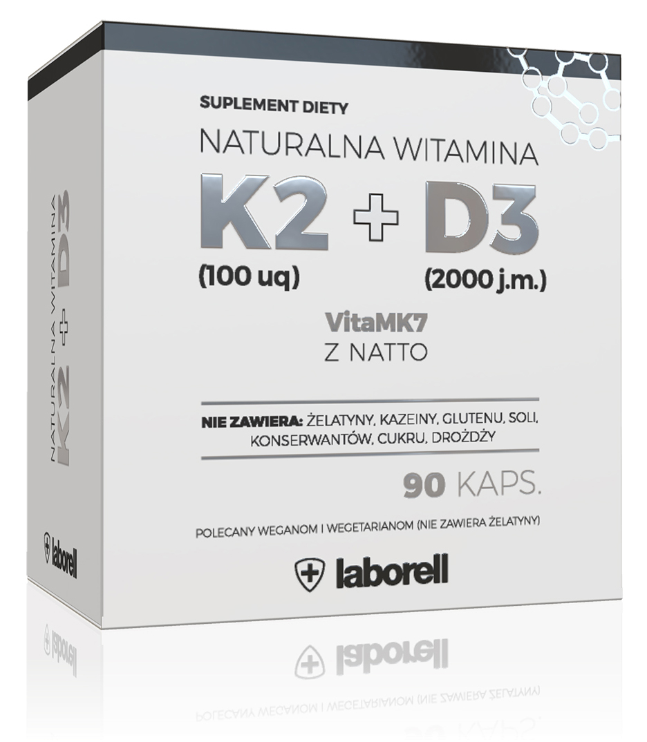 Laborell Witamina K2 + D3 90kaps vegie (K2 100mcg + D3 2000IU) - suplement diety WYPRZEDAŻ !
