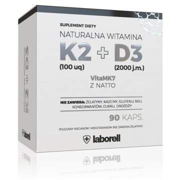 Laborell Witamina K2 + D3 90kaps vegie (K2 100mcg + D3 2000IU) - suplement diety