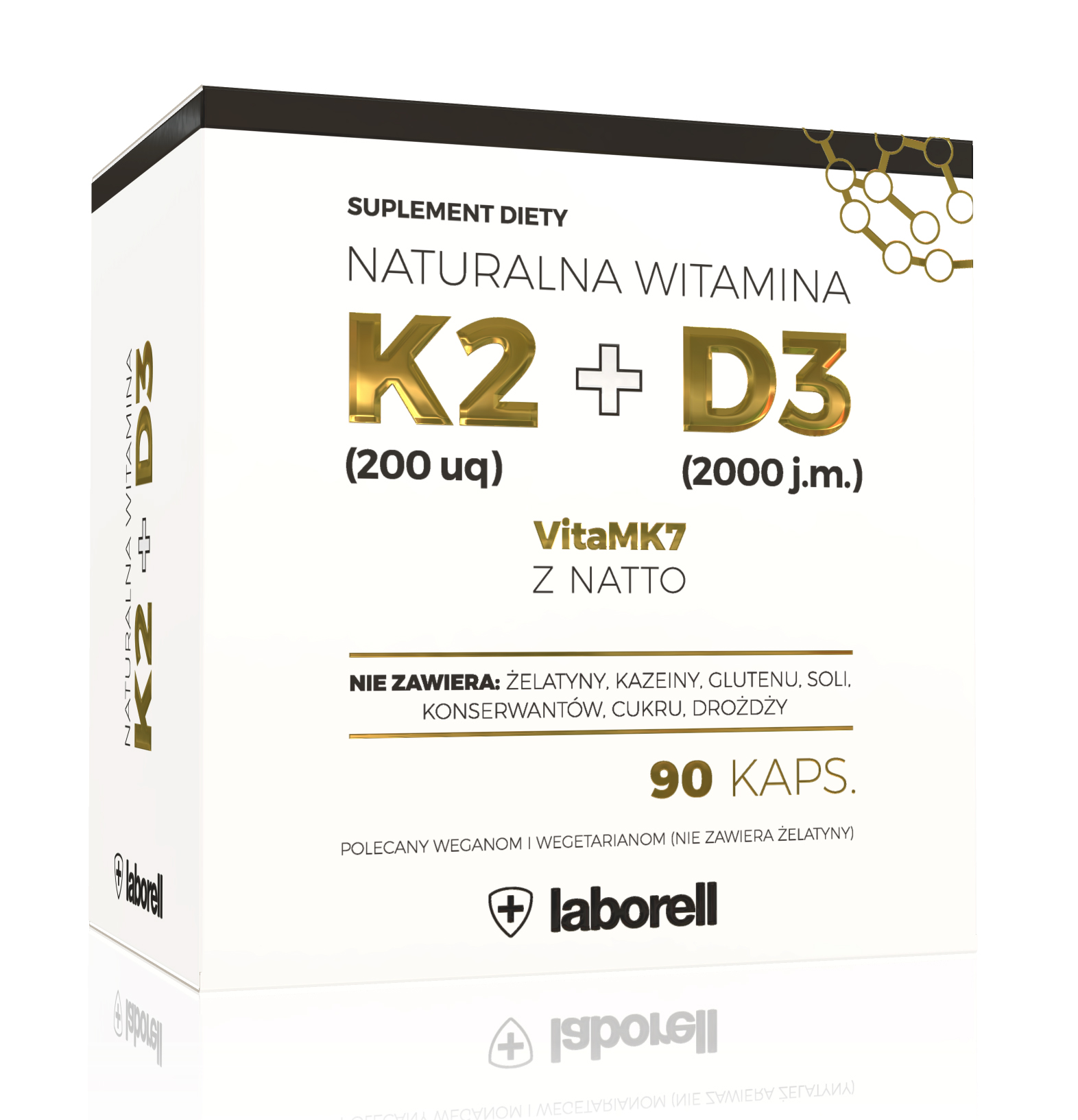 Laborell Witamina K2 + D3 90kaps vegie (K-2 200mcg + D-3 2000IU) - suplement diety