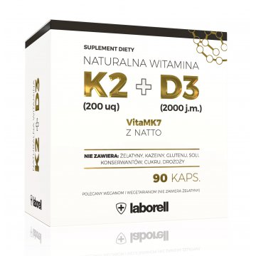 Laborell Witamina K2 + D3 90kaps vegie (K-2 200mcg + D-3 2000IU) - suplement diety