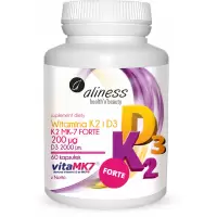 Aliness Witamina K2 MK-7 FORTE 200mcg i D3 2000IU 60kaps - suplement diety k-2 d-3 Natto