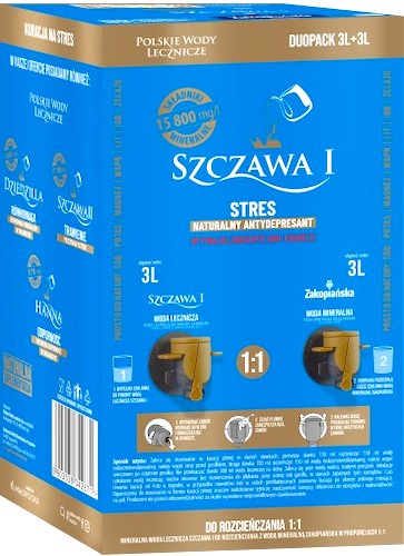Woda mineralna lecznicza Szczawa I + Zakopiańska DUOPACK naturalnie gazowana 2 x 3l Stres